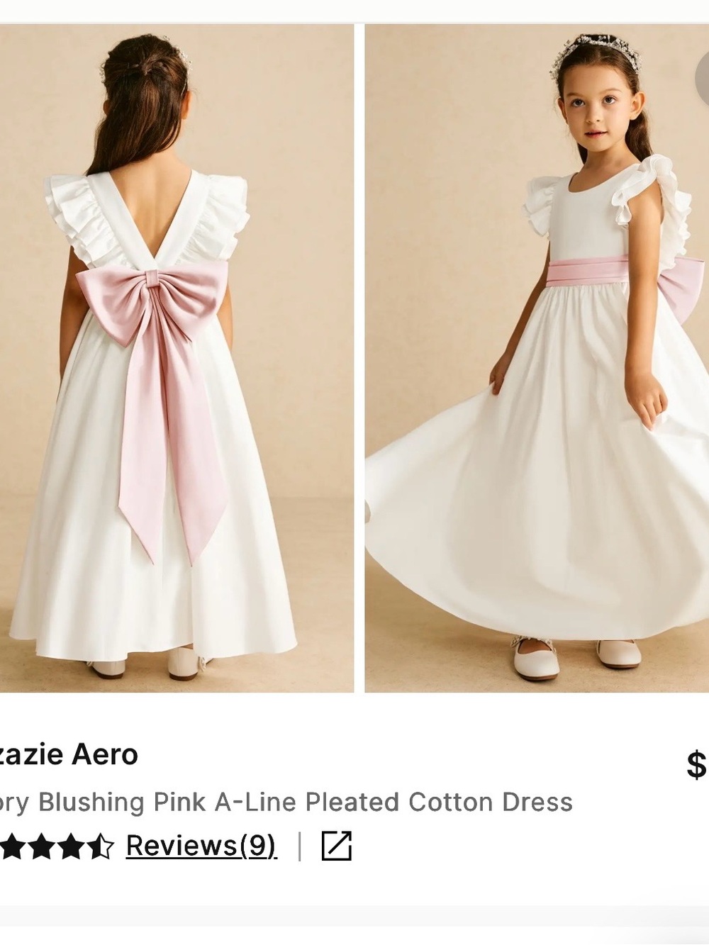 Azazie Aero Blushing Pink A-Line Ruffle Sleeve Flower Girl Dress